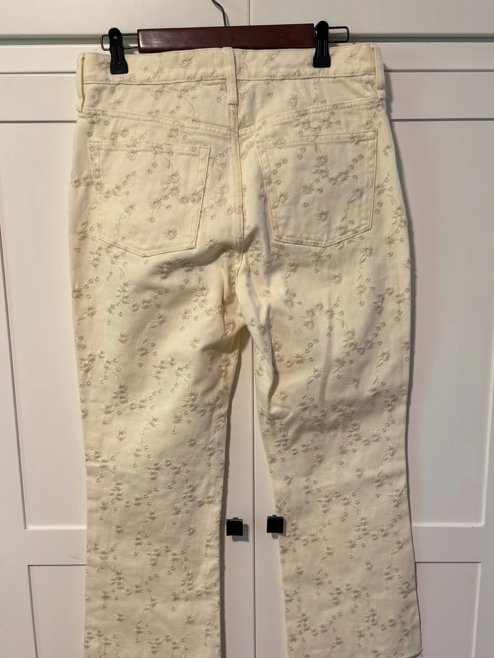 J. Crew High Rise Billie Demi Boot Crop Cream Jeans with Embroidery